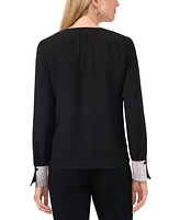 Msk Women's Rhinestone-Trim V-Neck Long-Sleeve Top