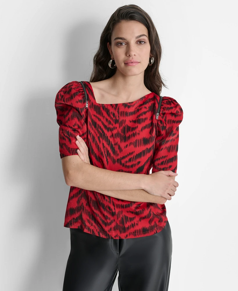 Dkny Women's Printed Asymmetric-Neck Satin Blouse