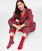 Family Pajamas Women's 2-Pc. Cotton Brinkley Plaid Notch-Collar Matching Christmas Pajamas, Created for Macy's