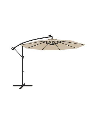 Slickblue 10 Feet Solar Offset Hanging Umbrella with 40 Lamp Beads and Panel