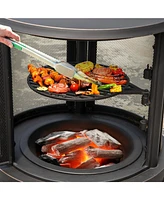 Slickblue 30 Inch Outdoor Fire Pit Chininea with Grill for Garden Backyard Bbq Bonfire Deck and Patio