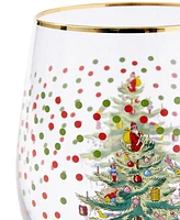 Spode Christmas Tree Polka Dot Stemless Wine Glasses, Set of 4