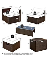 Skonyon 8 Pieces Patio Space-Saving Rattan Furniture Set with Storage Box and Waterproof Cover