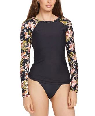 Volcom Juniors Fronds Forever Printed Sleeve Rash Guard Simply Seamless Cheeky Bikini Bottoms