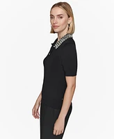 Karl Lagerfeld Paris Women's Embellished Knit Polo Top