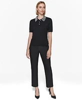 Karl Lagerfeld Paris Women's Embellished Knit Polo Top