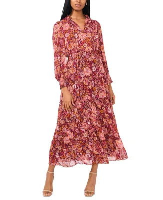 Msk Women's Floral-Print Tie-Neck Maxi Dress