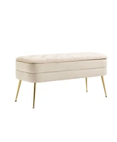 Mondawe Beige Upholstered Fabric Storage Ottoman Bedroom End Bench With Safety