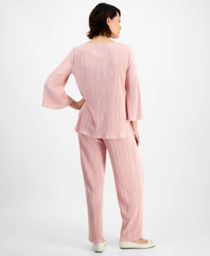 Jm Collection Womens Boatneck Plisse Top Pants Created For Macys