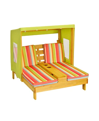 Slickblue Kids Patio Lounge Chair with Cup Holders and Awning