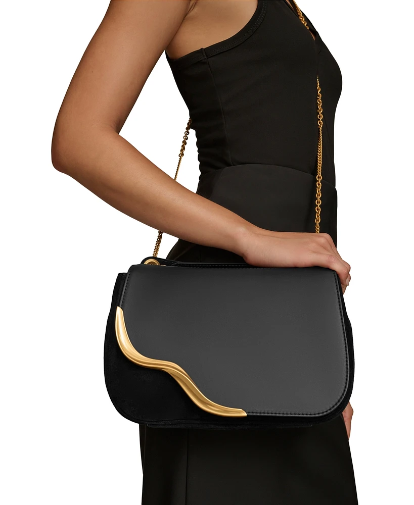 Donna Karan Malverne Leather & Suede Crossbody with Chain Strap