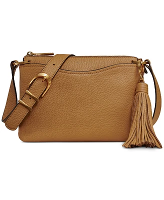 Donna Karan Glenwood Zippered Leather Crossbody with Tassel Detail