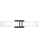 Possini Euro Design Exeter Modern Industrial Wall Light Led Black Metal Hardwired 24" Wide Light Bar Fixture Mounted White Glass Rectangular Shade for