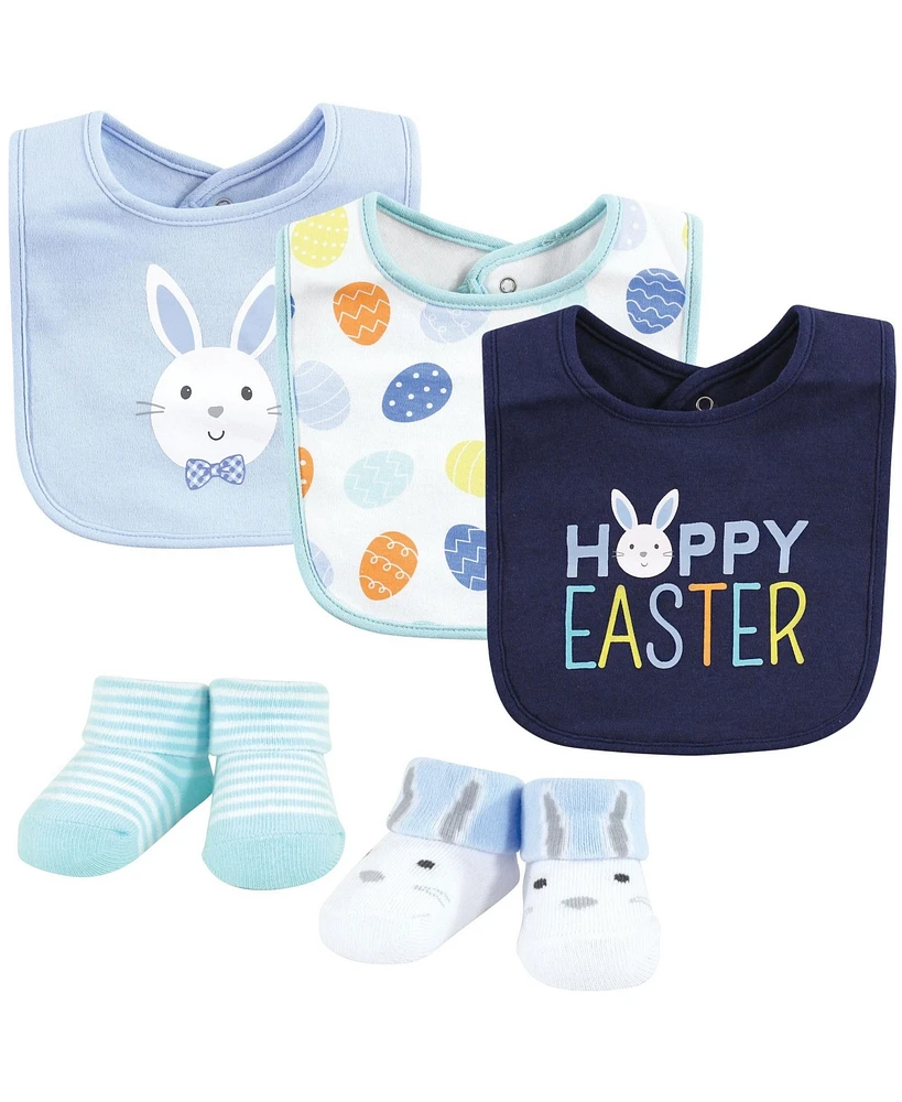 Hudson Baby Infant Boy Cotton Bib and Sock Set, Hoppy Easter, 0-9 Months