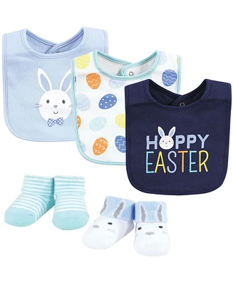 Hudson Baby Baby Boys Hudson Cotton Bib and Sock Set, Hoppy Easter, 0-9 Months