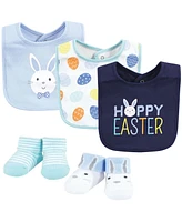 Hudson Baby Baby Boys Hudson Cotton Bib and Sock Set, Hoppy Easter, 0-9 Months