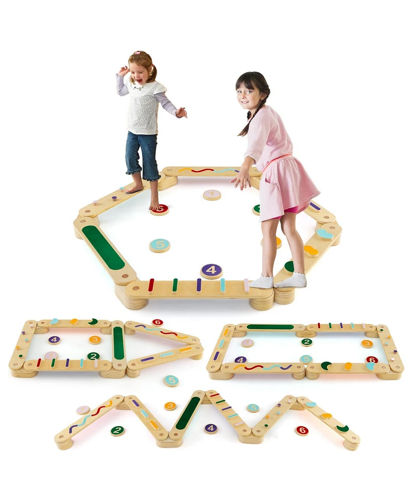 Slickblue Montessori Balance Beam Set Wooden Balance Boards with Stepping Stones - Multi