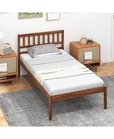 Sugift Twin Size Wood Bed Frame with Headboard and Slat Support