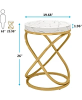 Tribesigns 26 Inches Brown and Black End Tables Living Room, Round Nightstands Sofa Side Table with Double X-Shaped Ring Unique Design for Bedroom