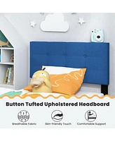 Sugift Twin Upholstered Platform Bed with Button Tufted Linen Fabric Headboard