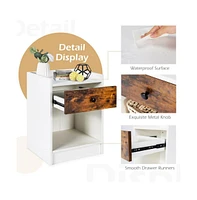 Sugift Set of 2 Nightstand with Drawer Cabinet End Side Table Raised Top