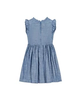 Hope & Henry Baby Girls Organic Flutter Sleeve Smocked Bodice Chambray Dress