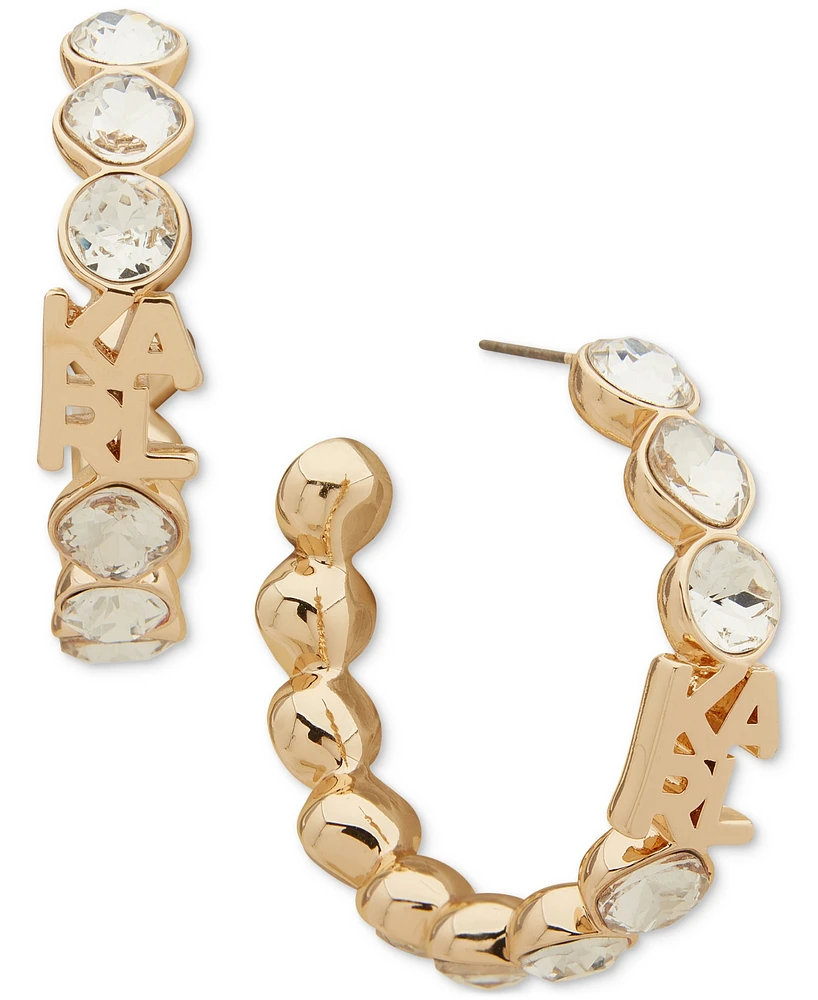 Karl Lagerfeld Paris Gold-Tone Crystal Bezel Logo Medium Hoop Earrings, 1.25"