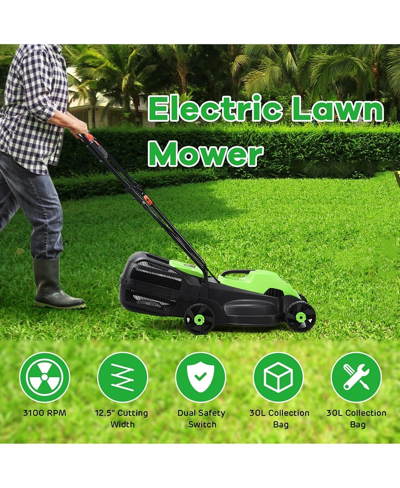 Slickblue Electric Push Lawn Corded Mower with Grass Bag