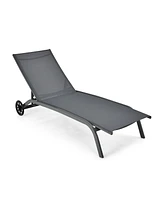 Skonyon 6-Poisition Adjustable Outdoor Chaise Recliner with Wheels