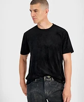 Guess Men's Garrett Relaxed Fit Faux Suede Short Sleeve Crewneck T-Shirt