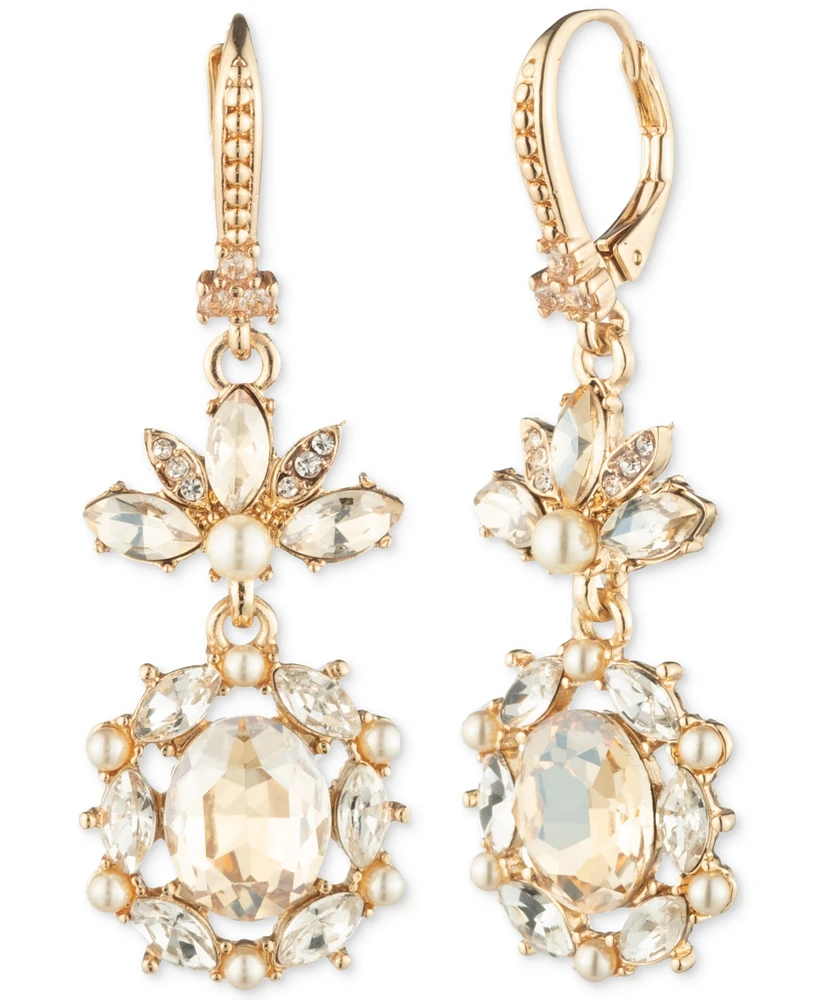 Marchesa Gold-Tone Stone, Crystal & Imitation Pearl Halo Leverback Drop Earrings