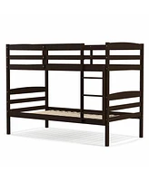 Sugift Solid Wood Twin Over Bunk Bed Frame with High Guardrails and Integrated Ladder