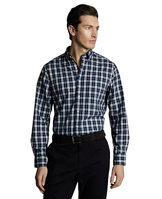 Charles Tyrwhitt Men's Slim Fit Button-Down Collar Non-Iron Stretch Poplin Check Shirt