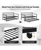 Sugift Twin Daybed Set with Metal Slat Support and Roll-Out Trundle