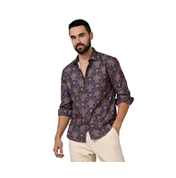 Campus Sutra Men's Heather Purple Ethnic Geometric Shirt