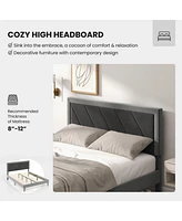 Sugift Full Platform Bed with High Headboard and Wooden Slats