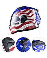 Ahr Run-f Full Face Stars and Stripes Motorcycle Helmet Flip up Dual Visor Dot