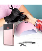 Byootique Portable Rechargeable Nail Drill w/ Uv Led Nail Lamp Dryer 30000RPM Electric Nail Drill Cordless File Machine Kit Manicure Pedicure Salon Ho