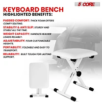 5 Core Keyboard Bench Pair X Style Piano Stool Thick Padded 12 to 18.5 inch Adjustable Keyboards Chair White