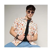 Campus Sutra Men's Orange Flower Shirt