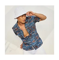 Campus Sutra Men's Icy Blue Artistic Bohemian Shirt