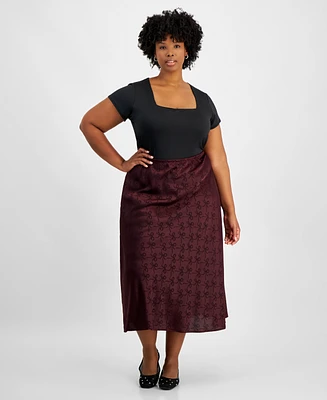 And Now This Trendy Plus Bow Print Satin Maxi Skirt, Created for Macy's