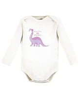 Touched by Nature Baby Girls Organic Cotton Long-Sleeve Bodysuits, Retro Dino