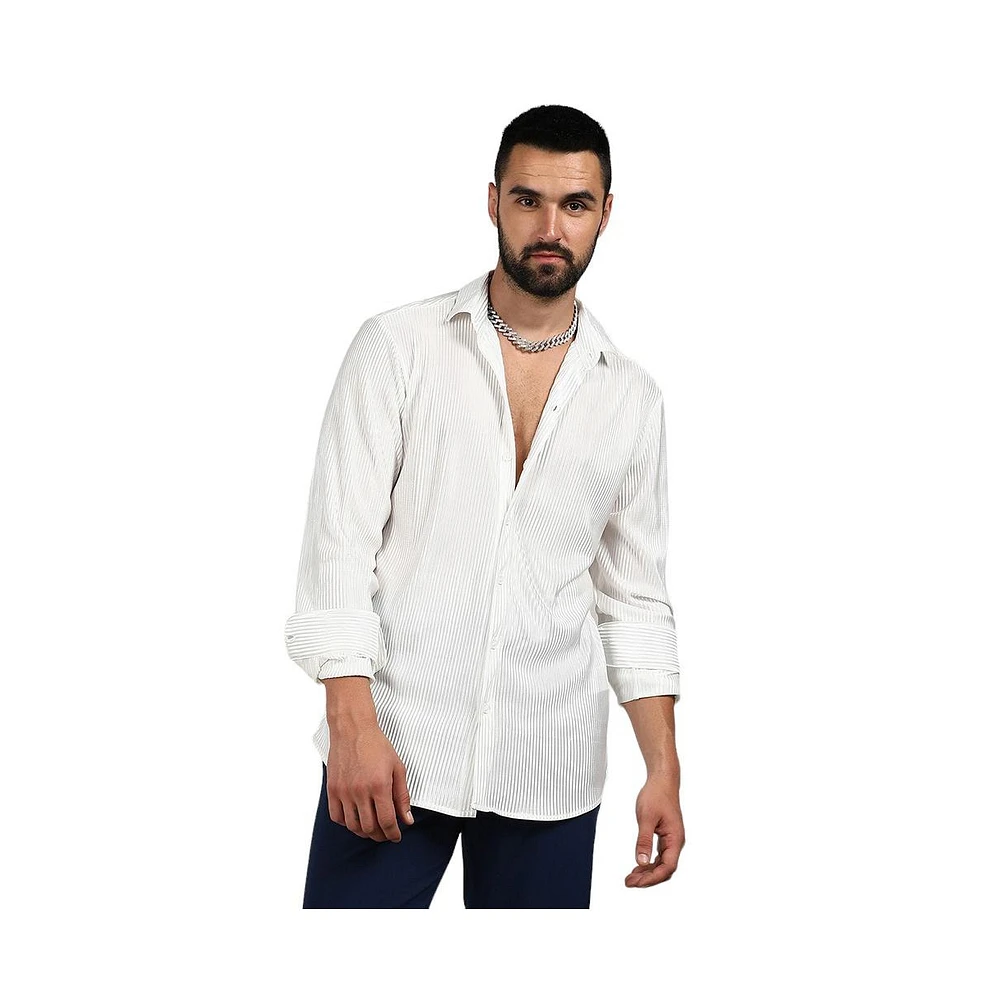 Campus Sutra Men's Chalk White Pleat-Creased Shirt