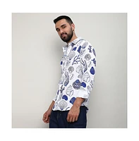 Campus Sutra Men's Chalk White:Indigo Blue Seashell Shirt