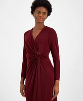 Anne Klein Women's V-Neck Side-Ruched Jersey Midi Dress