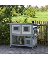 PawHut 2 Tier Outdoor Cat House, Weatherproof Cat Shelter with Escape Door