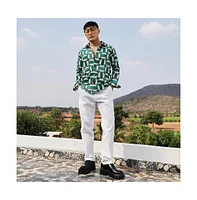 Men's Emerald Green & Ivory White Contrast Block Shirt
