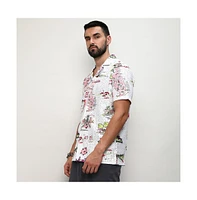 Campus Sutra Men's Chalk White:Blush Pink Maps Shirt