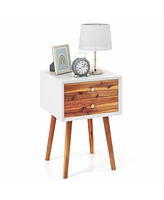 Sugift Mid-Century Wooden Multipurpose End Table with 2 Storage Drawers